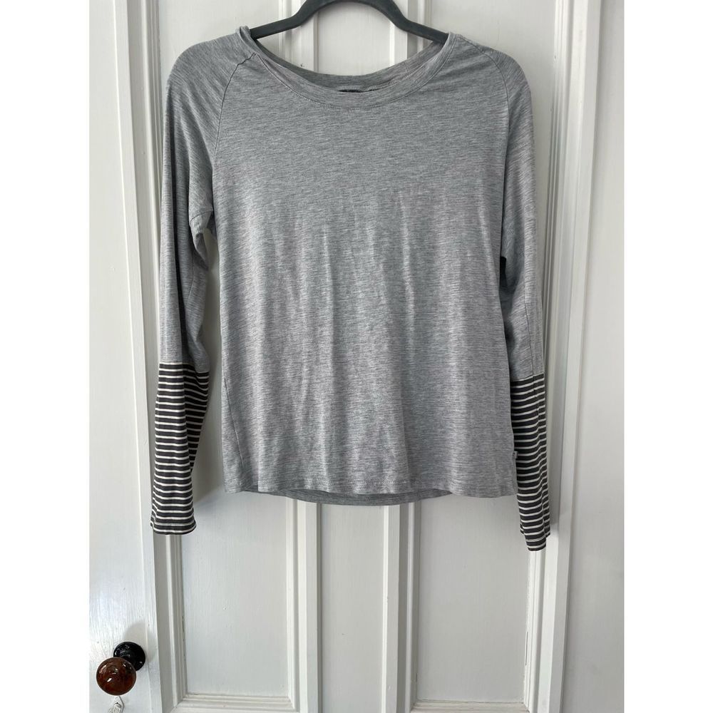 Toad and Company grey with cream and dark gray striped sleeves S
